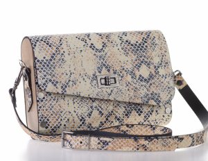 Geanta dama din piele naturala si lemn lucrata manual Katy Handmade Snake Print Crem