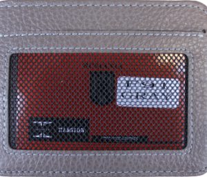 Port carduri din piele naturala cu clips pentru bancnot Hassion F91 Gray